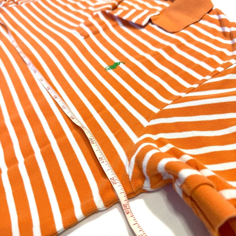 Polo Ralph Lauren Orange and White Striped Green Pony Short Sleeves Shirt Size L